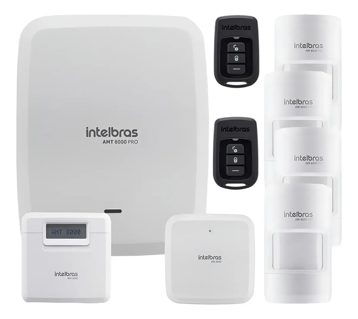 Kit AMT 8000 completo com 4 sensores da linha Intelbras Série 8000 para apartamento