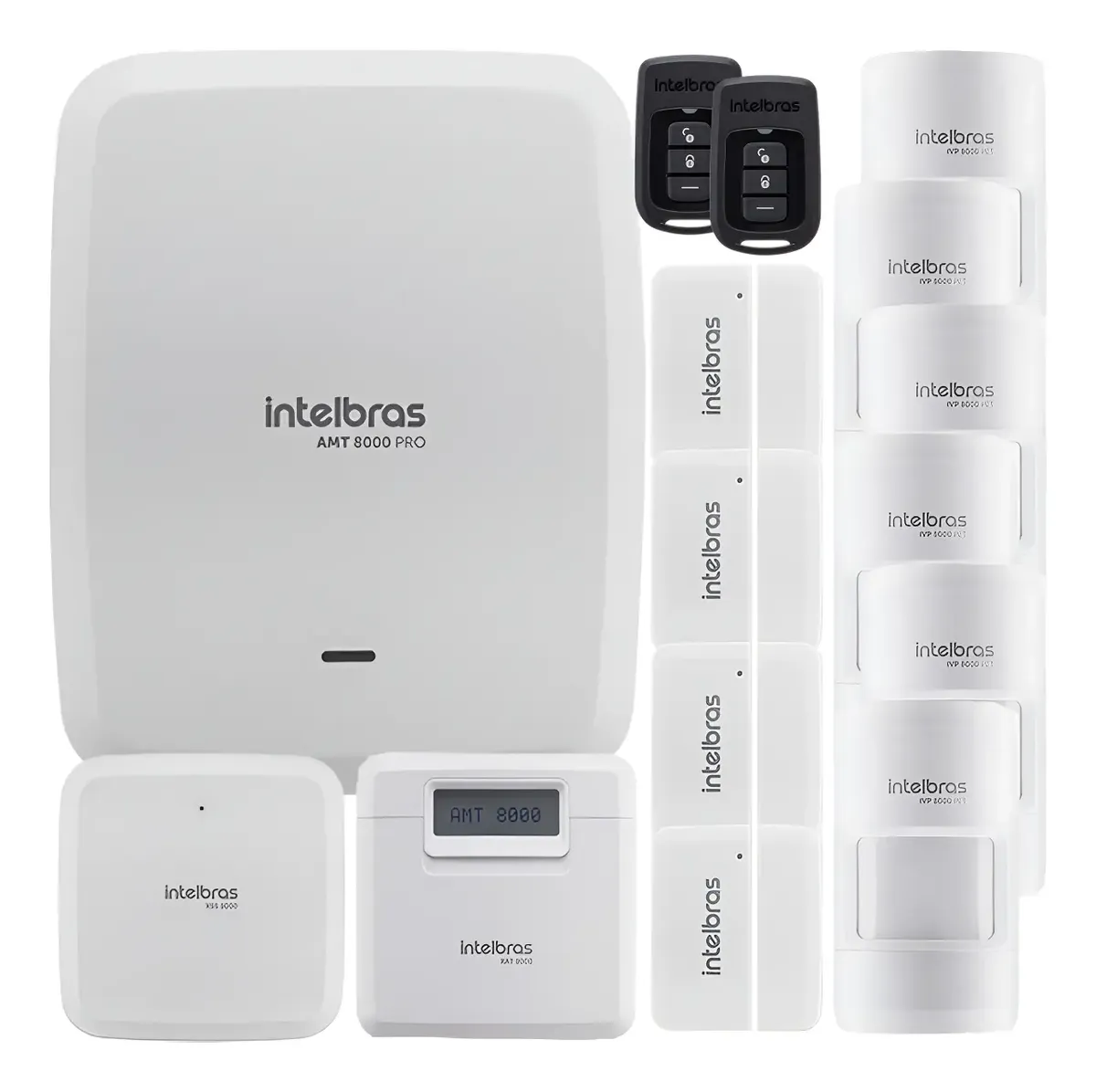 Kit AMT 8000 Pro com 10 sensores de porta e infra da linha Intelbras Série 8000 para apartamento