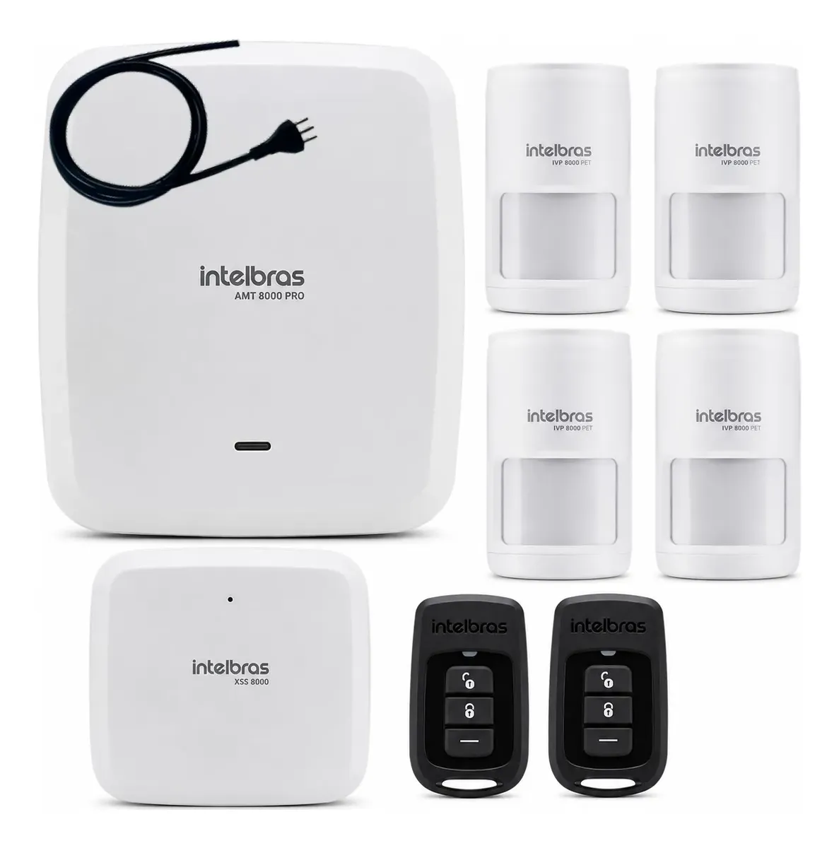 Kit AMT 8000 Pro com 4 sensores infra pet da linha Intelbras Série 8000 para apartamento