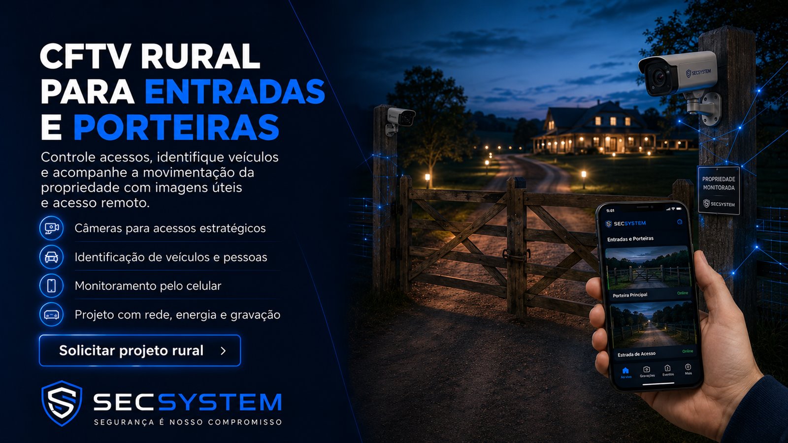 CFTV rural em entradas e porteiras de fazenda