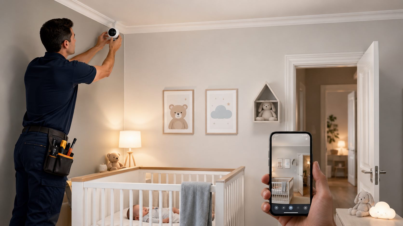 onde instalar câmera com áudio no quarto do bebê