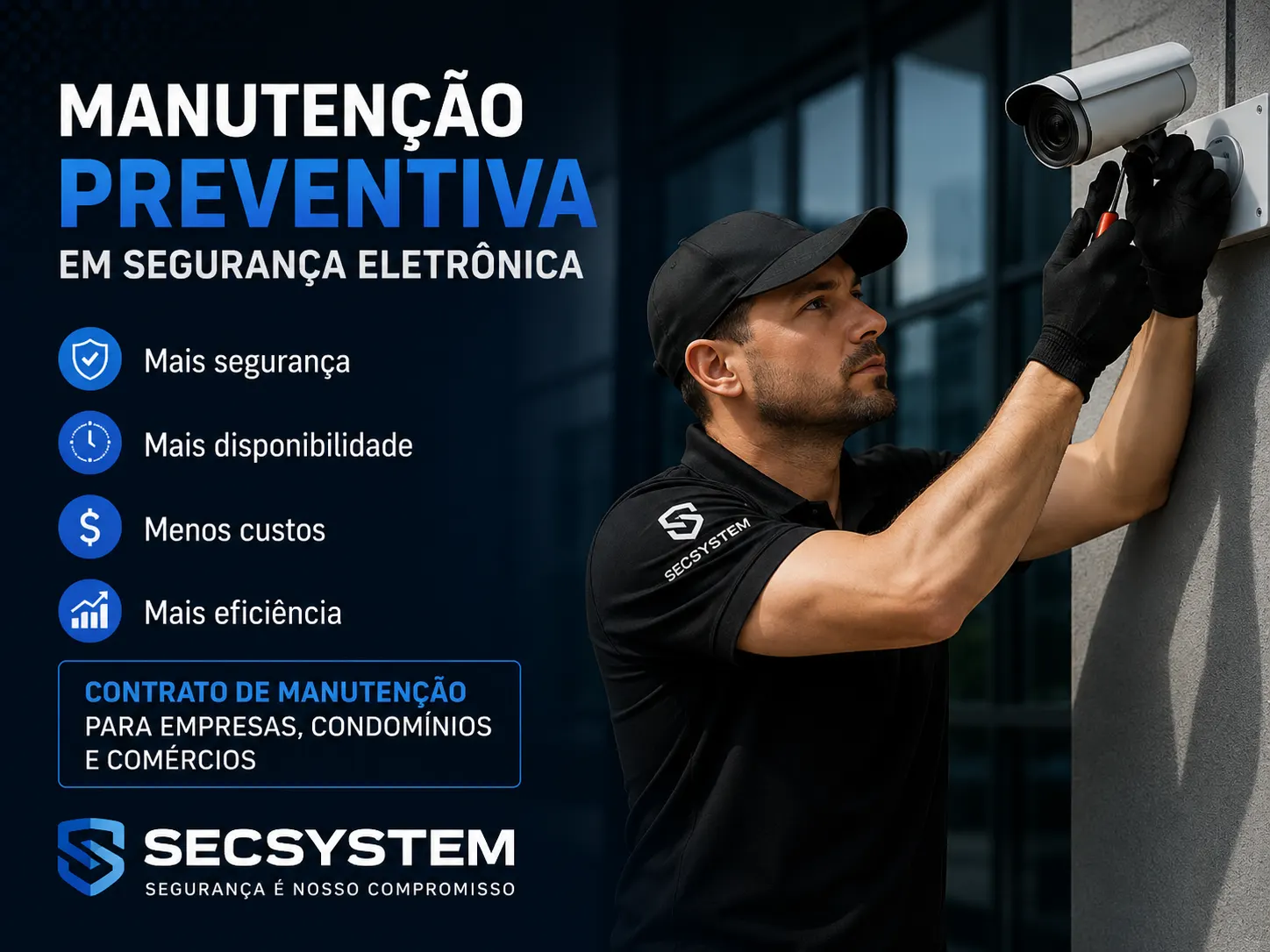 Técnico usando multímetro para testar alimentação de câmera de CFTV