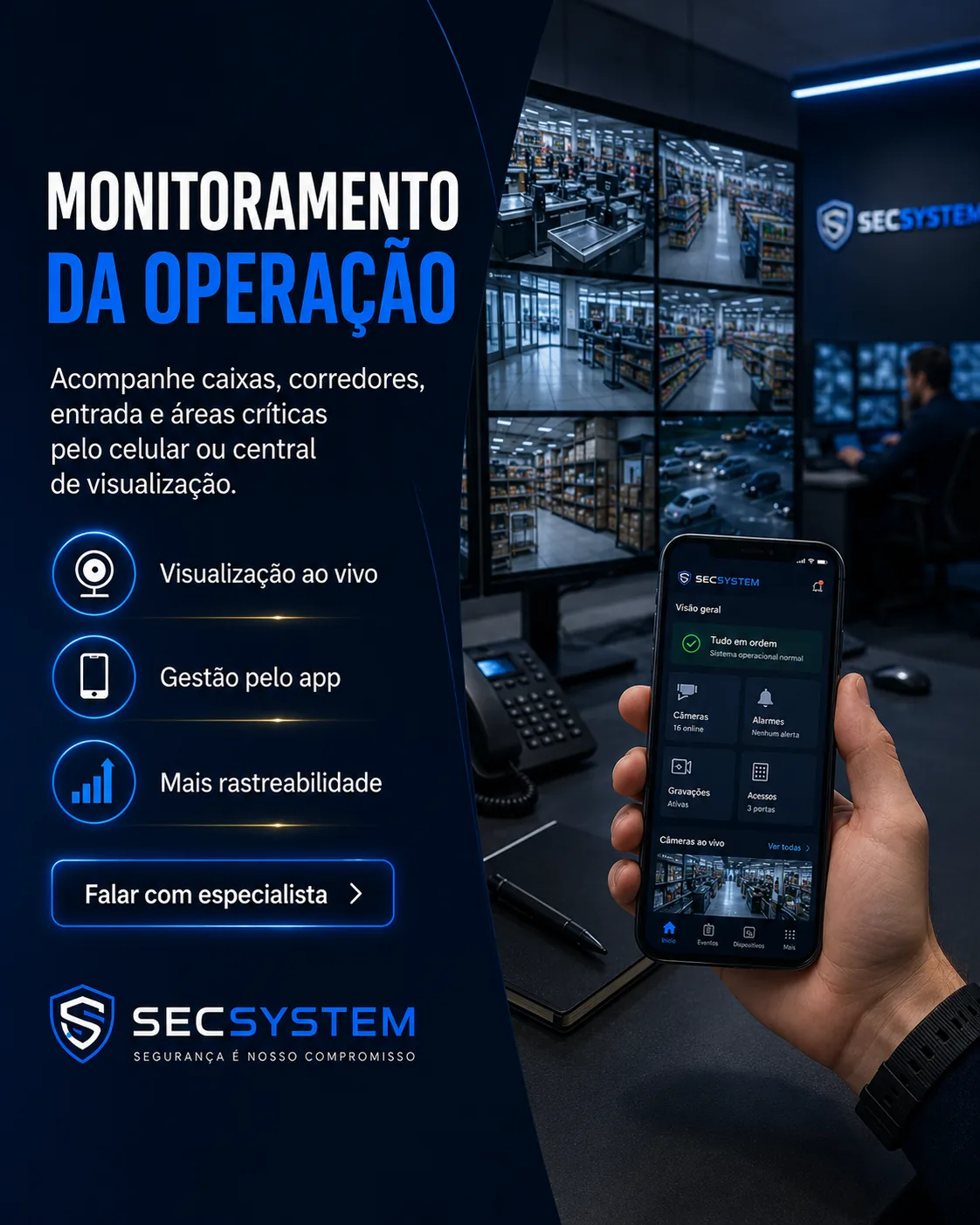 CFTV para supermercado com monitoramento remoto da operação pelo celular