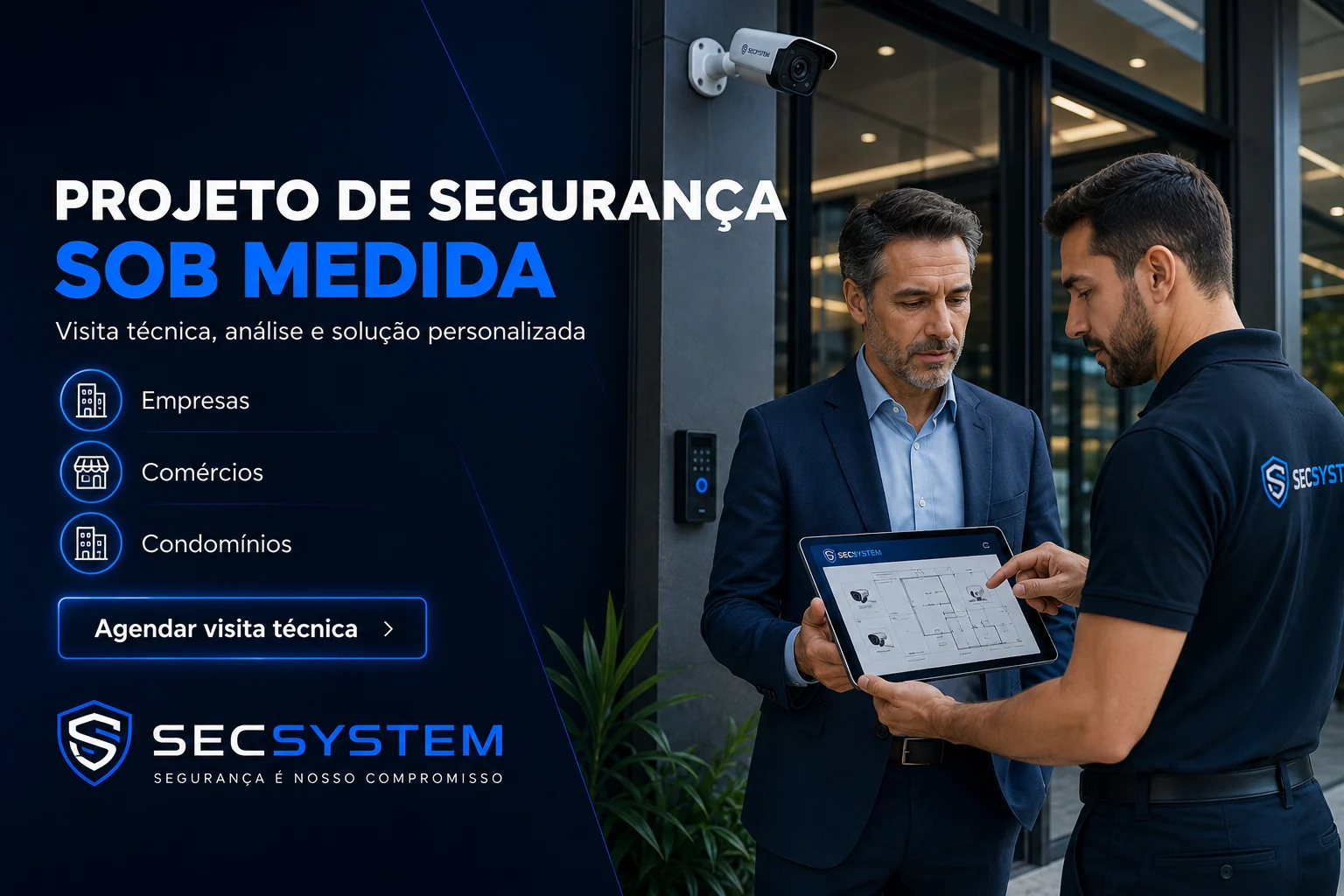Projeto de Segurança eletrônica sob medida com visita técnica SecSystem
