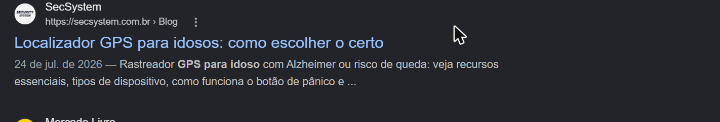 Print real do Google mostrando o artigo da SecSystem em resultado orgânico para localizador GPS para idosos