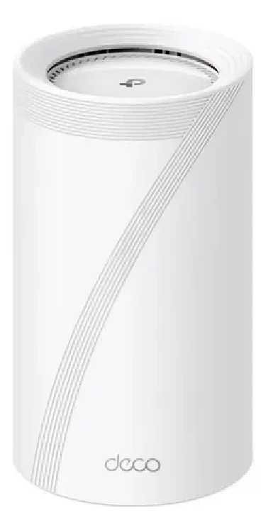 TP-Link Deco BE65, roteador mesh Wi-Fi 7 tri-banda em formato cilíndrico branco