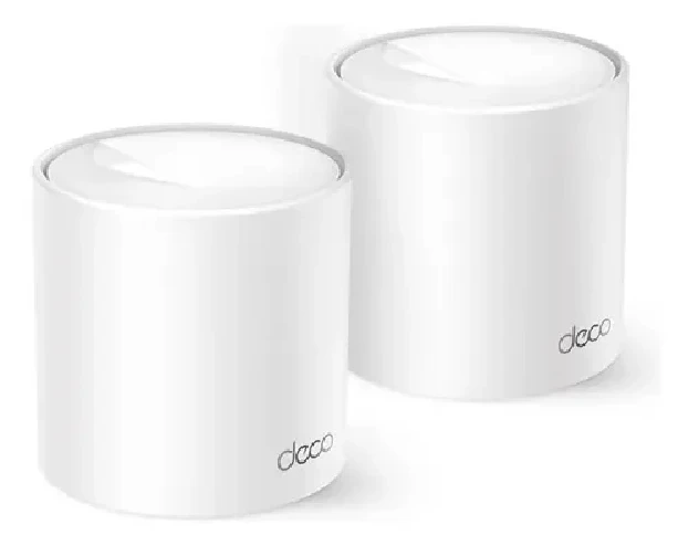 TP-Link Deco X10, kit com duas unidades de roteador mesh Wi-Fi 6 em formato cilíndrico branco