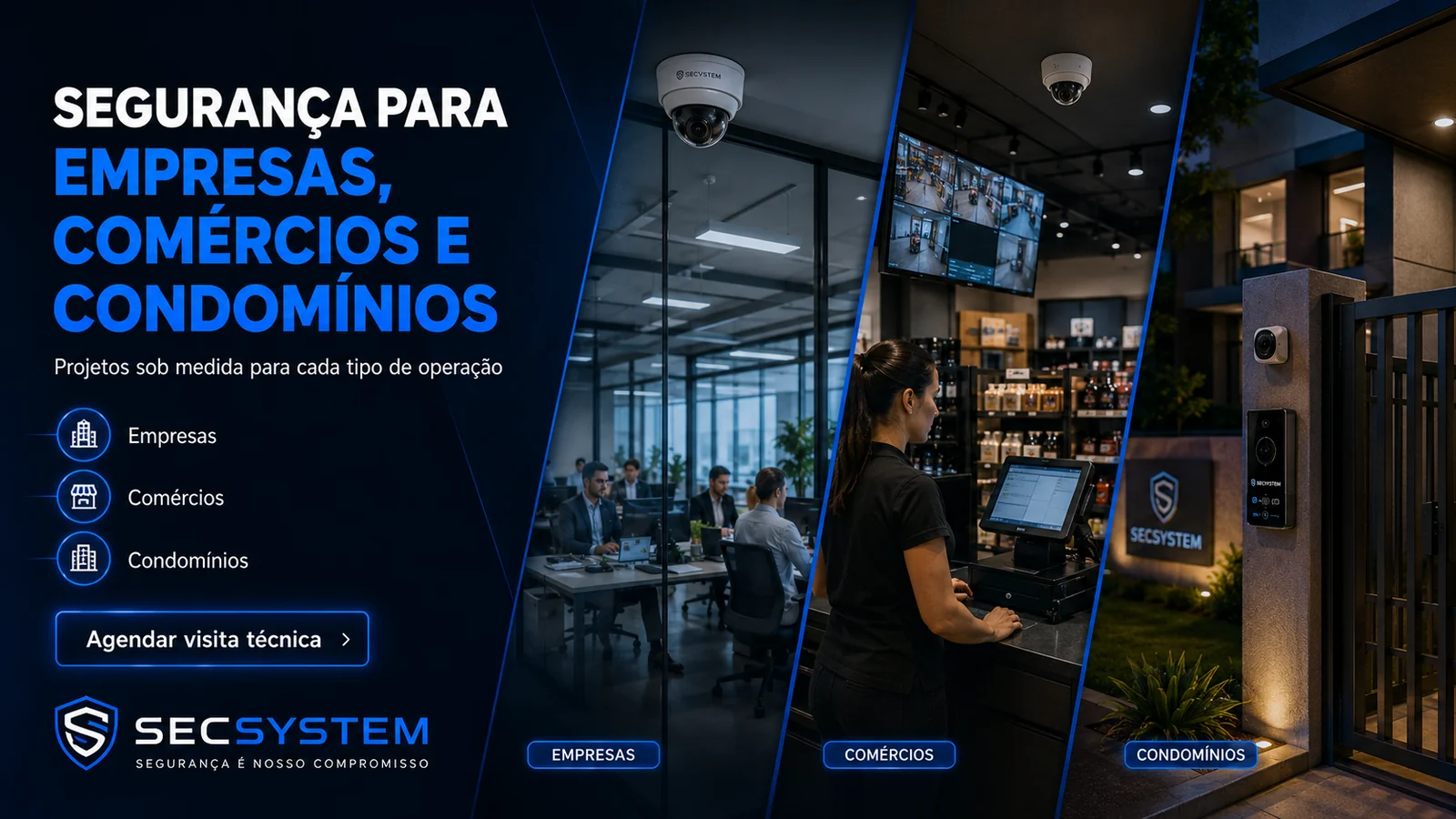 Segurança eletrônica por segmento para empresas comércios e condomínios