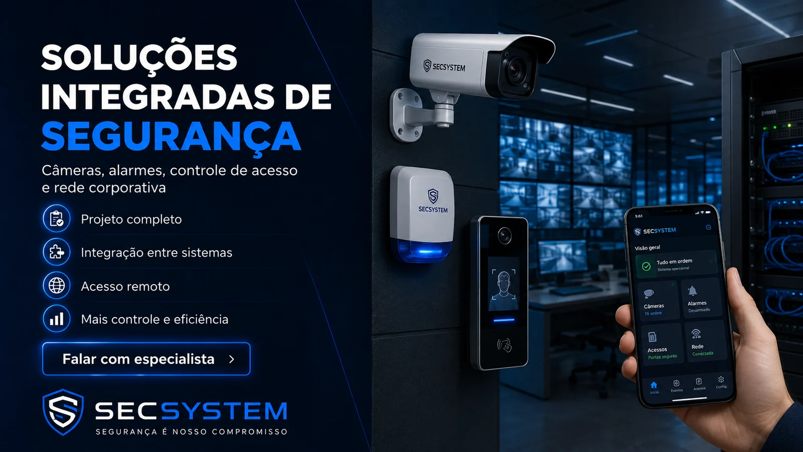 projeto de segurança eletrônica em Campinas com câmeras, alarmes e controle de acesso