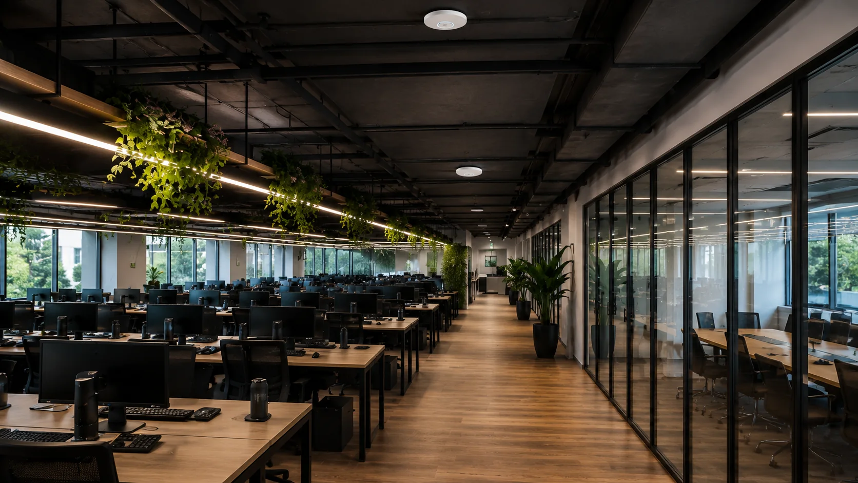 Ambiente corporativo de alta densidade com multiplos access points UniFi